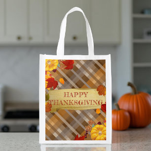 Rustic Plaid Fall Harvest Thanksgiving Hostess Grocery Bag