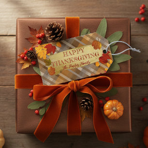 Rustic Plaid Fall Leaves Thanksgiving Favor Gift Tags