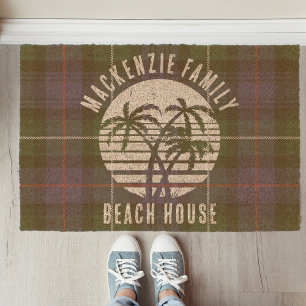 Rustic Plaid Family Beach House Palm Trees Retro Fiber Doormat