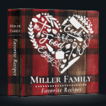 Rustic Plaid Family Name Recipe Cookbook 3 Ring Binder<br><div class="desc">Cute rustic country farmhouse kitchen utensil and cooking implement heart design. Cook, food, eat, enjoy! Red brown and black tartan plaid barn wood board pattern customizable family name three ring recipe cookbook binder. Makes a perfect gift for the cook or baker in your life to organize their favorite family recipes....</div>