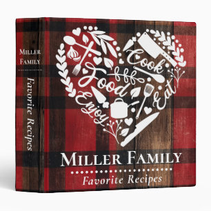 Rustic Plaid Family Name Recipe Cookbook 3 Ring Binder