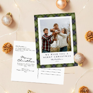 Rustic Plaid Family Photo Christmas Holiday Postcard
