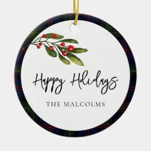 Rustic Plaid Family Photo Classic Tartan Ceramic Ornament