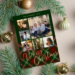 Rustic plaid family photo collage Merry Christmas  Holiday Card<br><div class="desc">Elegant stylish plaid tartan faux gold Merry Christmas script six family photos traditional red green holiday card with your custom personalized text on both sides.</div>