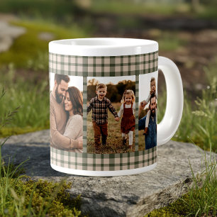 Rustic Plaid Family Photo Green 5 Vertical Picture Giant Coffee Mug