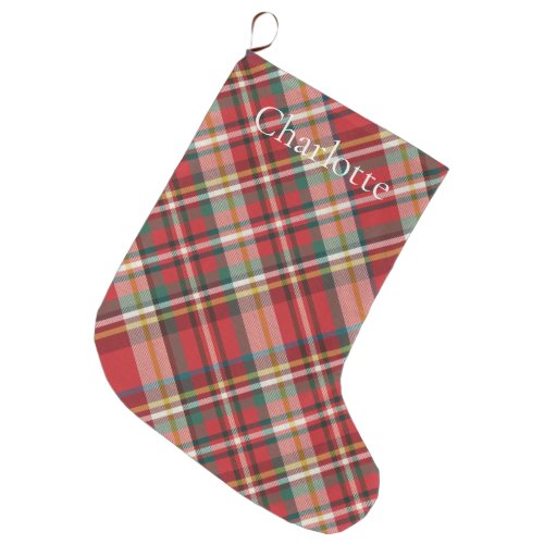 Rustic Plaid Farmhouse Red Check Holidays Large Christmas Stocking