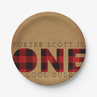 Rustic Plaid First Birthday Party Custom Paper Plate