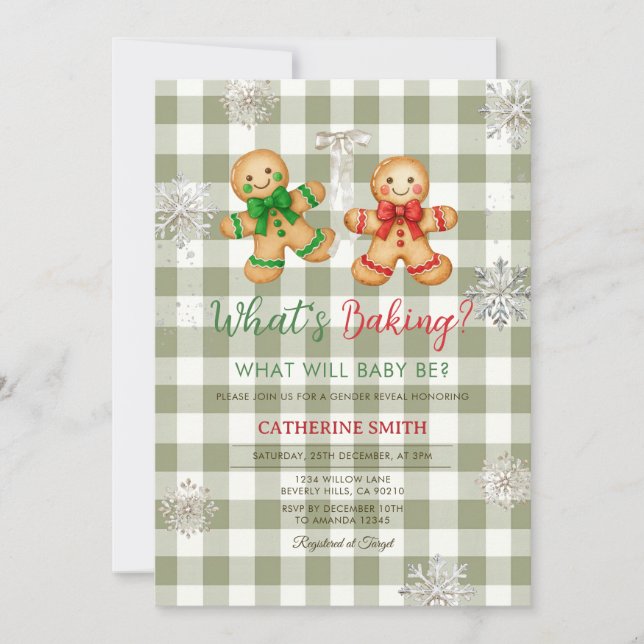 Rustic Plaid Gingerbread Snowflake Baby Shower Invitation (Front)