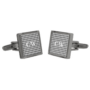 Rustic Plaid Gingham Monogram Initials Groom Cufflinks