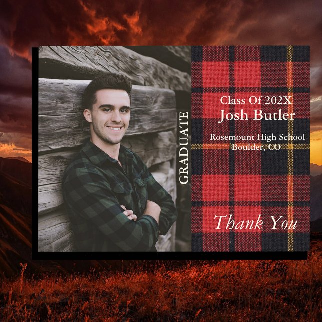 Rustic Plaid  Graduation Announcement & Thank You Postcard (Creator Uploaded)