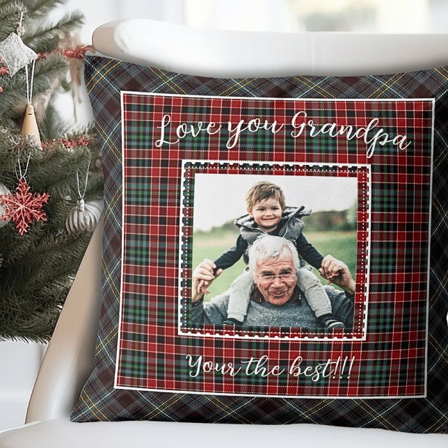 Rustic Plaid Grandpa Photo Gift Throw Pillow (Rustic Plaid Grandpa Photo Gift Throw Pillow)