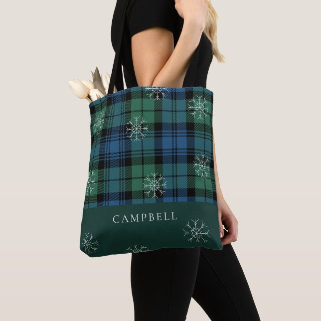 Rustic Plaid Green Blue Pattern Campbell Tartan Tote Bag (Close Up)