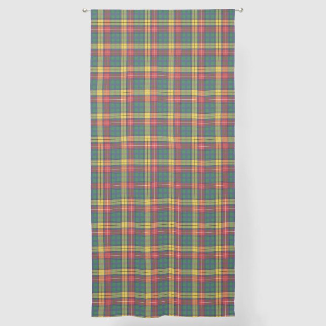 Rustic Plaid Green Yellow Buchanan Tartan Sheer Curtains (Front)