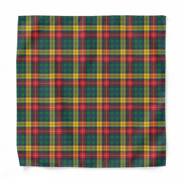 Rustic Plaid Green Yellow Red Tartan Bandana (Front)