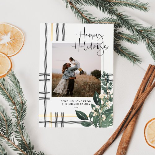 Rustic Plaid Greenery Holiday Photo