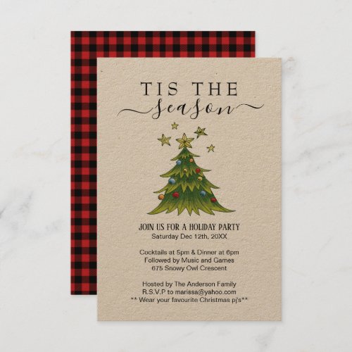 Rustic Plaid Holiday Party Invitation