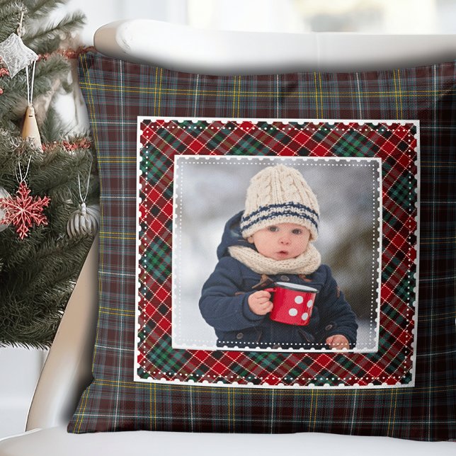 Rustic Plaid Holiday Photo Kids Throw Pillow (Rustic Plaid Holiday Photo Kids Throw Pillow)