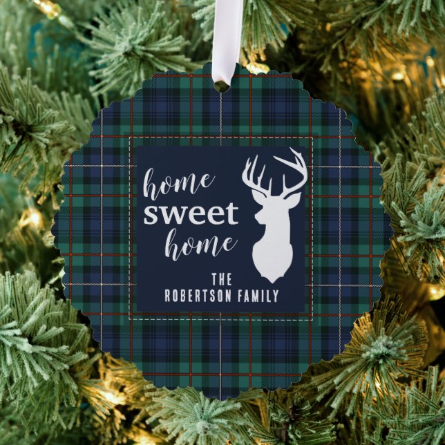 Rustic Plaid Holidays Robertson Family Tartan Ornament Card (Insitu (Tree))