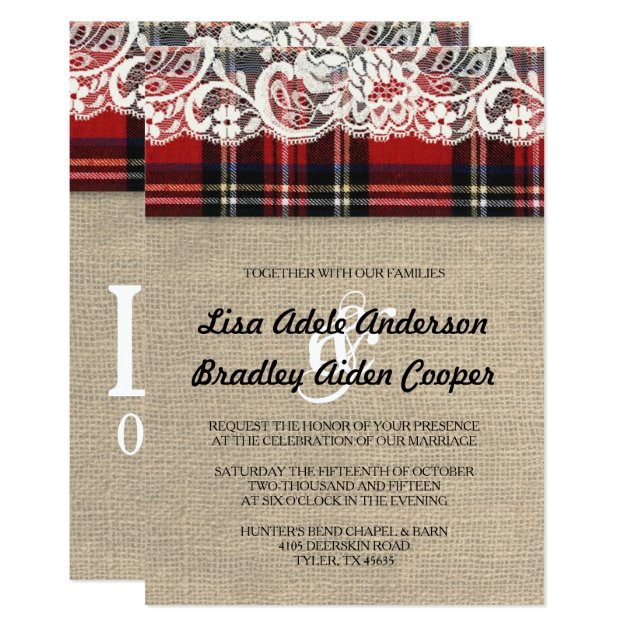 Rustic Plaid Lace Country Wedding Invitation