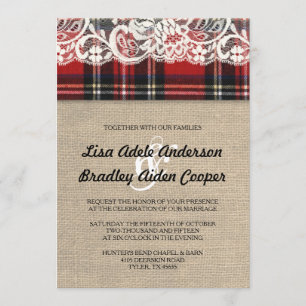Rustic Plaid Lace Country Wedding Invitation