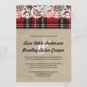 Rustic Plaid Lace Country Wedding Invitation by ModernMatrimony at Zazzle