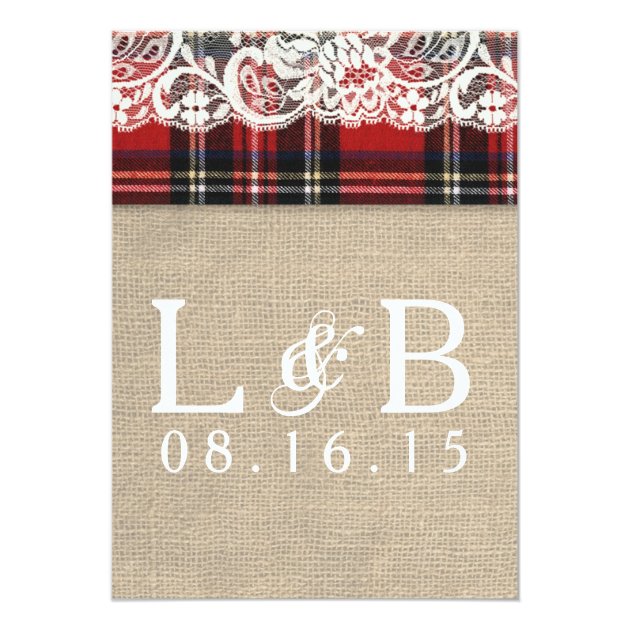 Rustic Plaid Lace Country Wedding Invitation