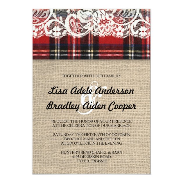 Rustic Plaid Lace Country Wedding Invitation