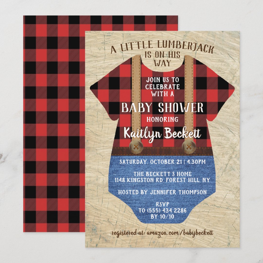 Rustic Plaid Lumberjack Boys Baby Shower Invitation Zazzle