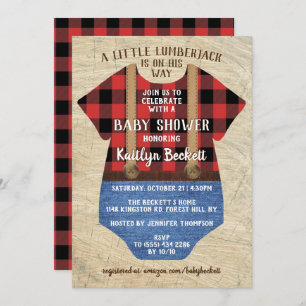 Rustic Plaid Lumberjack Boys Baby Shower Invitation