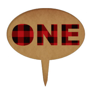 Rustic Plaid Lumberjack   First Birthday Party Cake Topper