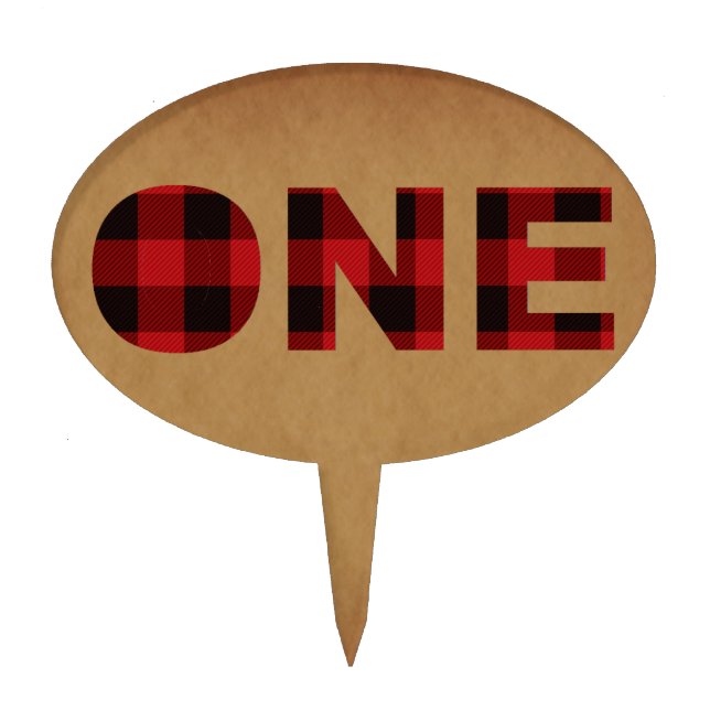 Rustic Plaid Lumberjack | First Birthday Party Cake Topper (Front)