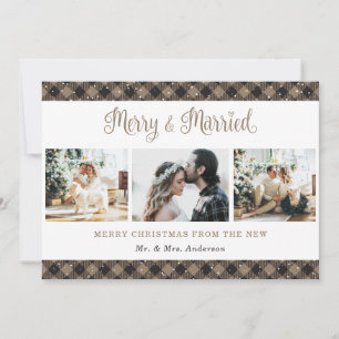 Rustic Plaid Merry and Married Christmas Card