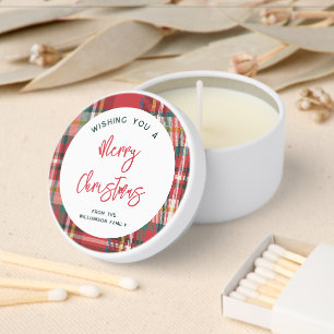 Rustic Plaid Merry Christmas Red Green Script Mini Candle Favors
