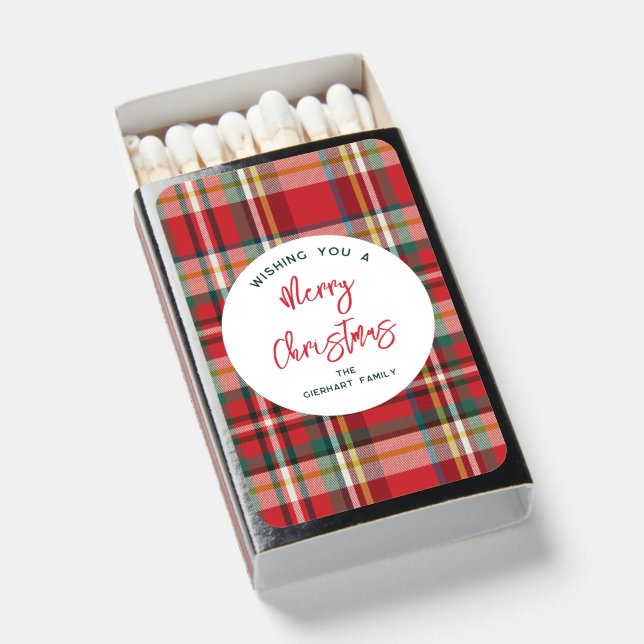  Rustic Plaid Merry Christmas Script Family Matchboxes (Front Open)