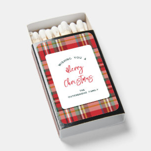 Rustic Plaid Merry Christmas Script Traditional Matchboxes