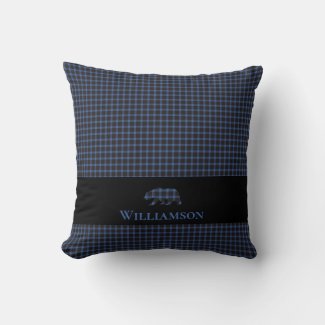 Rustic Plaid Monogram Bear | Blue Black