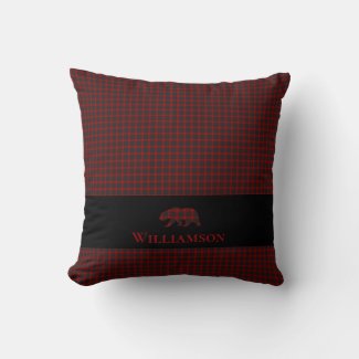 Rustic Plaid Monogram Bear | Buffalo Red Black