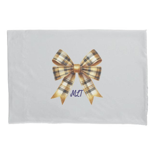 Rustic Plaid Monogram Bow  Pillow Case (Front)