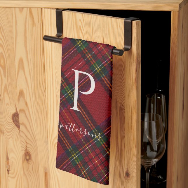 Rustic Plaid Monogram Farmhouse Decor Kitchen Towel (Thirds Fold)