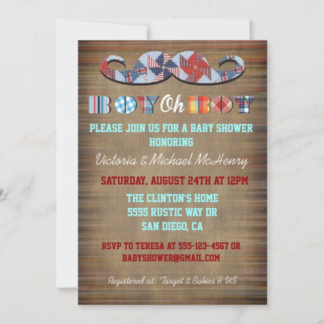 Rustic Plaid Mustache Baby Boy Baby Shower  Invite (Front)