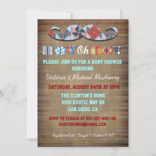 Rustic Plaid Mustache Baby Boy Baby Shower  Invite