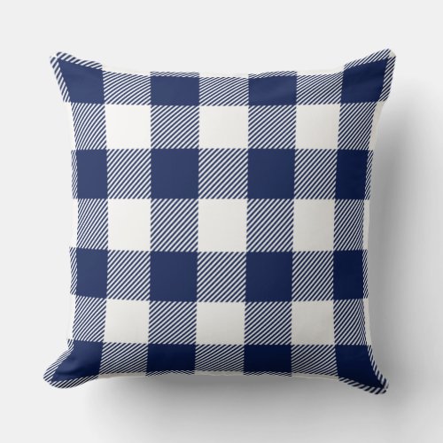 Rustic Plaid Navy Blue White Pattern Throw Pillow