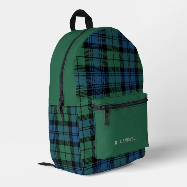 Rustic Plaid Personalized Campbell Tartan Printed Backpack (Back Corner Left)