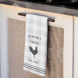 Rustic Plaid Personalized Farm Name Kitchen Towel