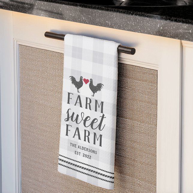 Rustic Plaid Personalized Farm Sweet Farm Kitchen Towel (Creator Uploaded)