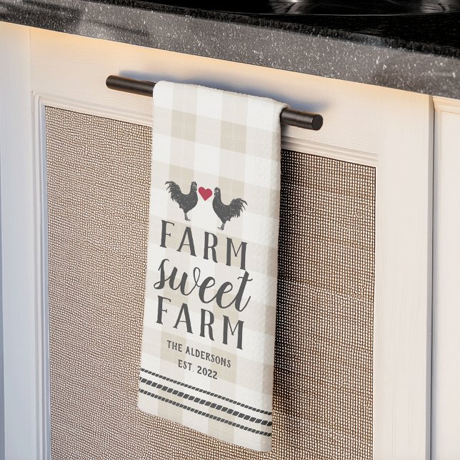 Rustic Plaid Personalized Farm Sweet Farm Kitchen Towel (Creator Uploaded)