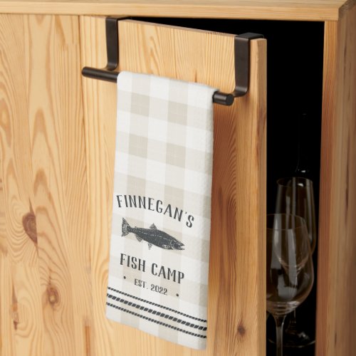 Rustic Plaid Personalized Fish Camp Kitchen Towel