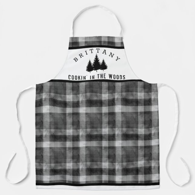 Rustic Plaid Personalized Name Cookin in the Woods Apron (Front)