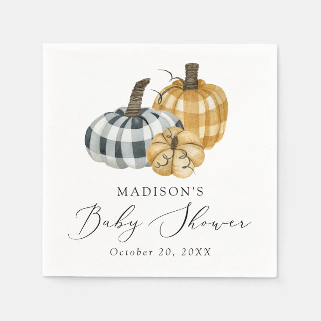 Rustic Plaid Pumpkin Baby Shower Napkins (Front)