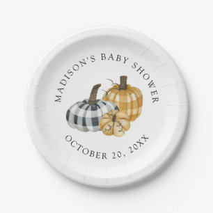 Rustic Plaid Pumpkin Baby Shower Paper Plates